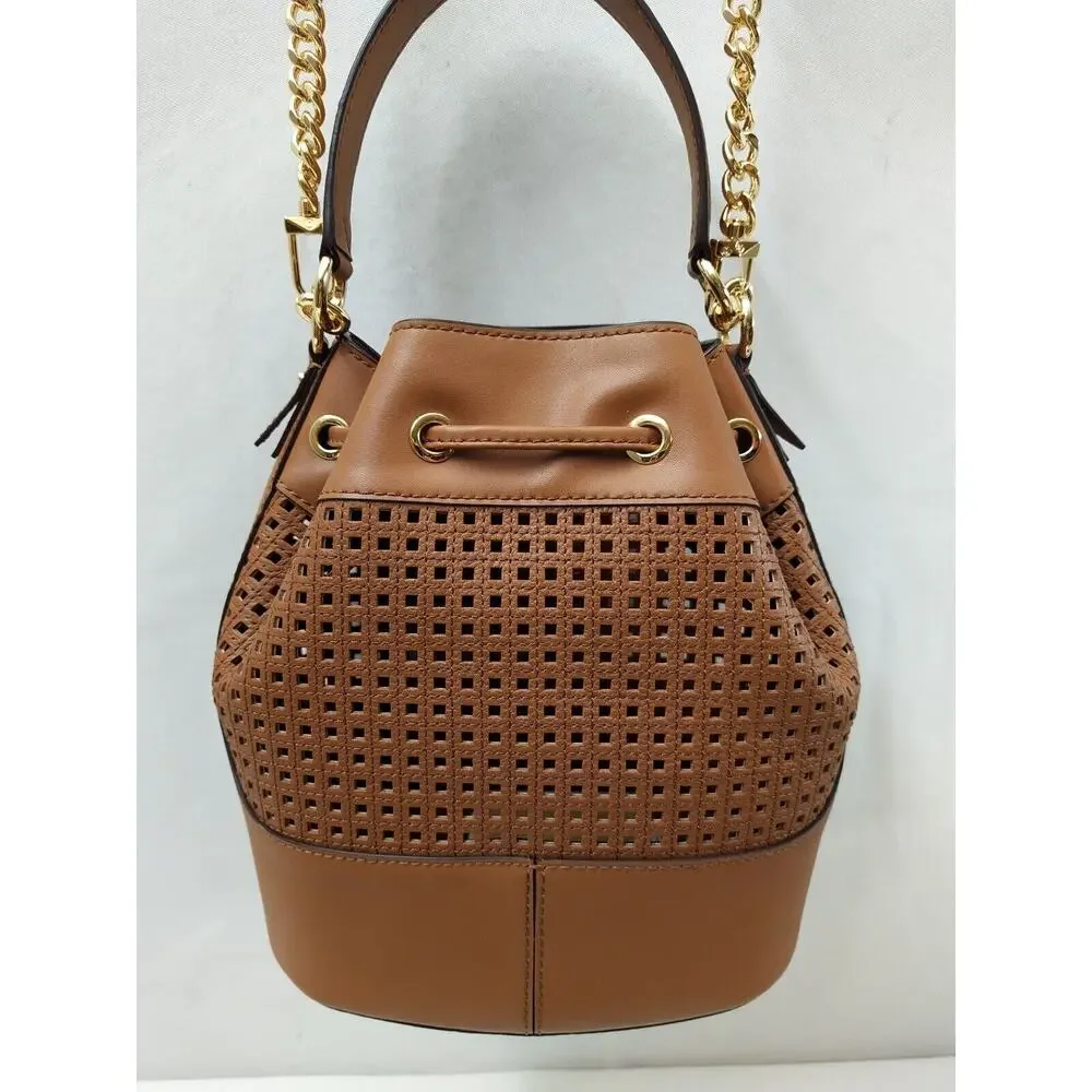 Michael Kors Devon Brown Leather Drawstring Bucket Shoulder Bag - NWT $498
